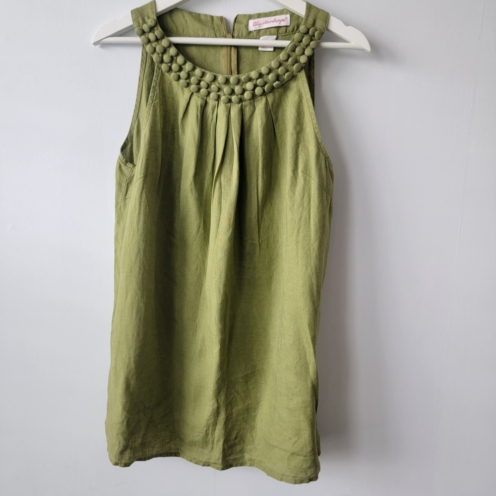 Lily Stanhope Women's  100% linen Tunic Top ‎ size M Button Detail Sleeveless